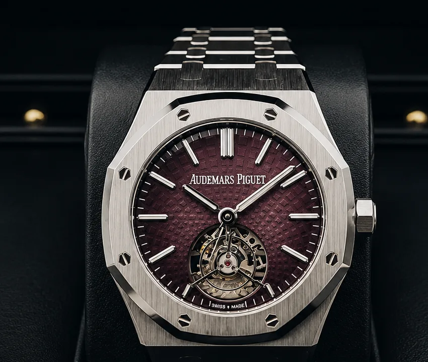 Royal Oak Selfwinding Flying Tourbillon, ref. 26730ST — steel, smoked burgundy dial.